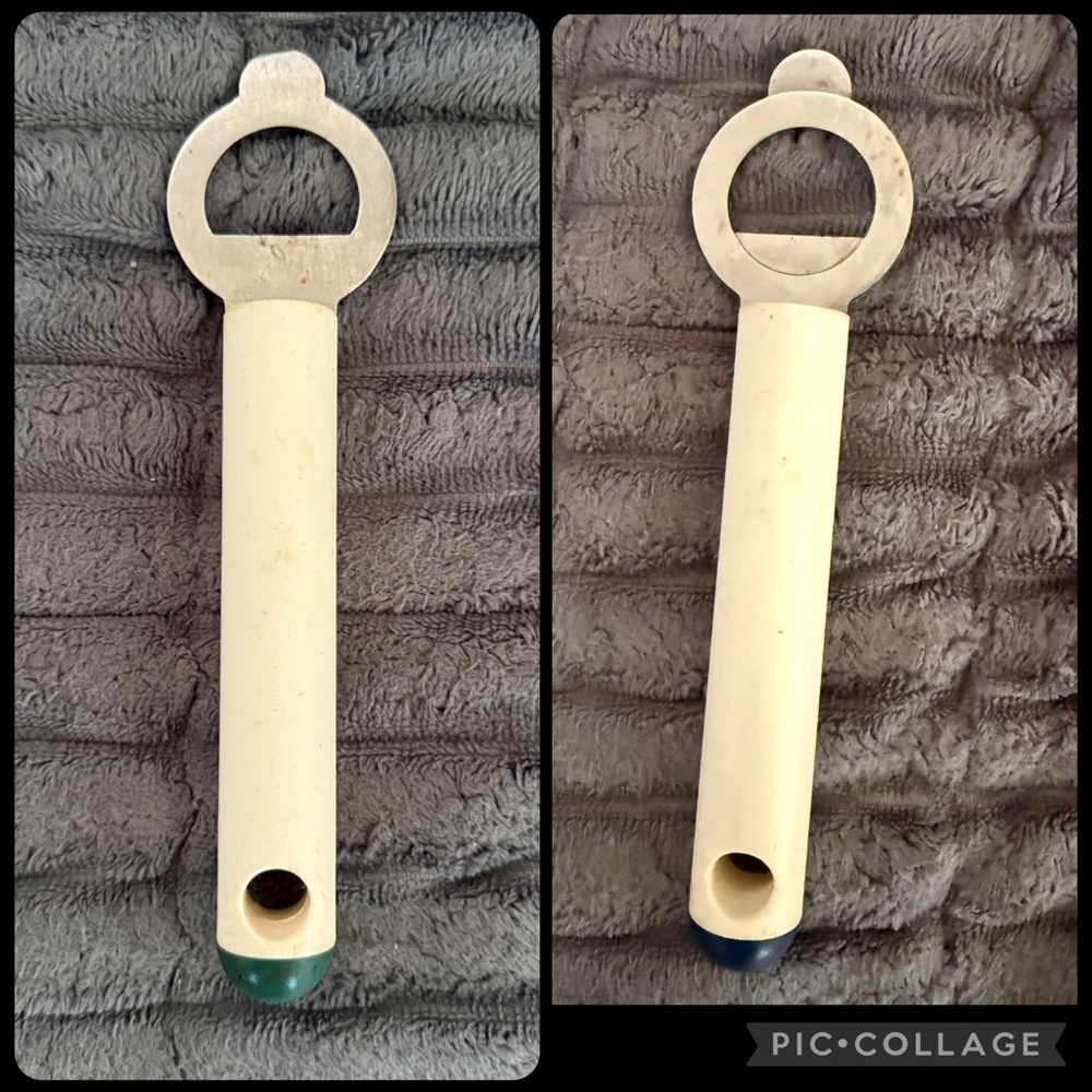 Set of two Tupperware Bottle Openers Cans Blue Green Tip